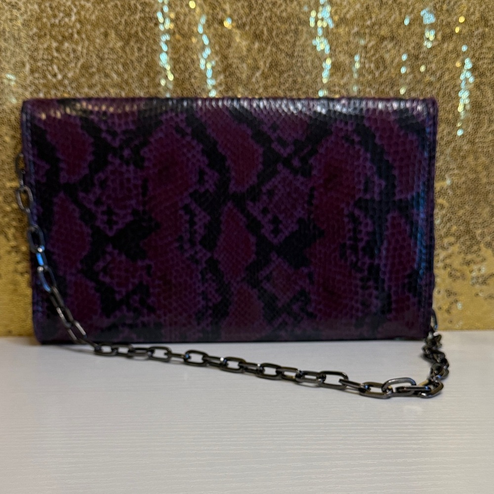 White House Black Market Purple/Black Faux Leather snakeskin clutch shoulder bag - Picture 2 of 9